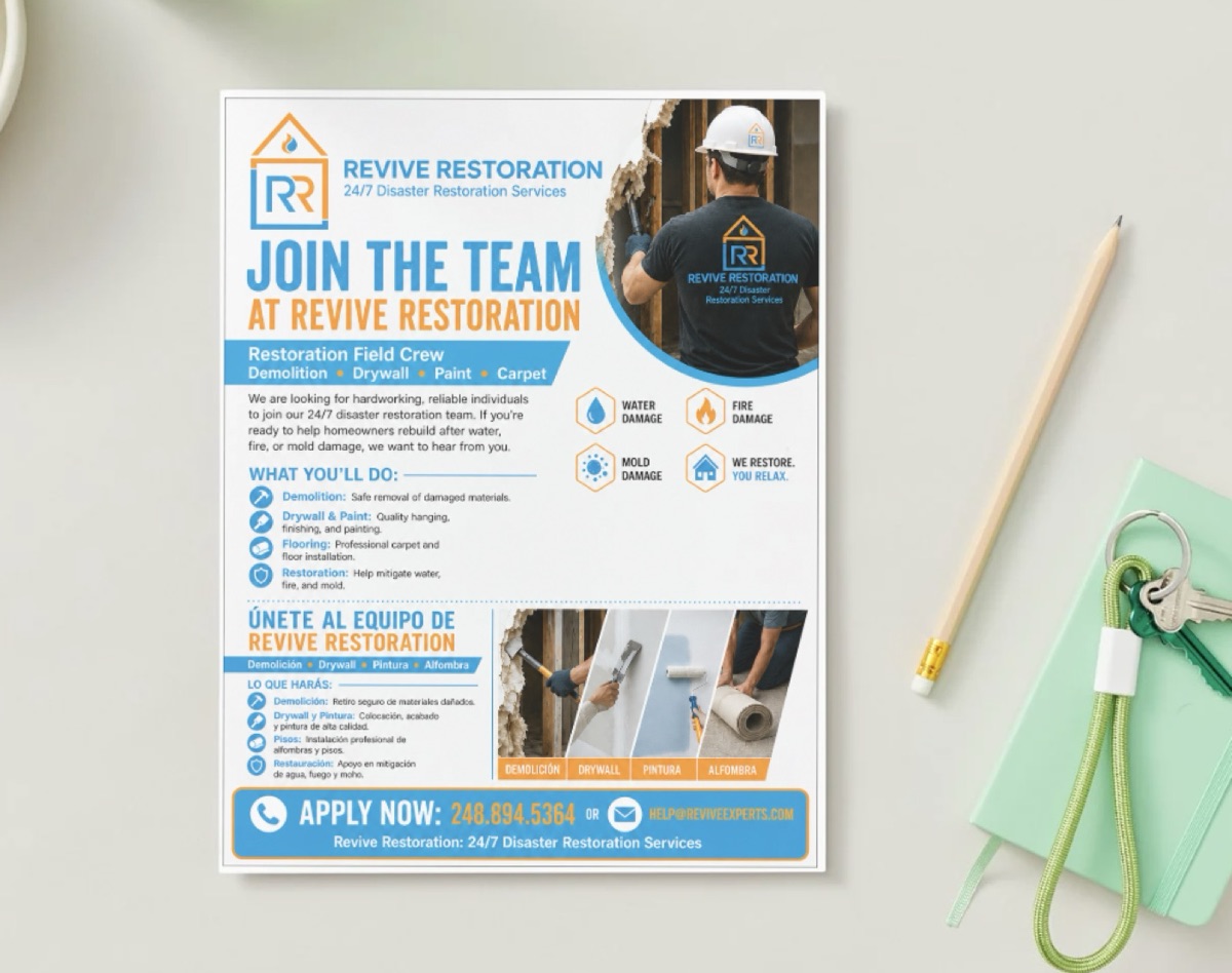 Revive Restoration — Recruitment flyer